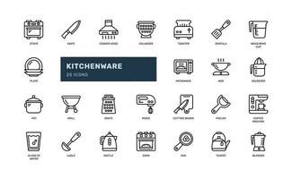 utensílios de cozinha cozinha utensílio equipamento para cozinhando ou utensílios de cozinha família ou restaurante detalhado esboço linha ícone vetor