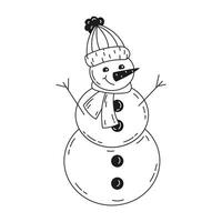 fofa Natal boneco de neve dentro uma chapéu e lenço. Novo anos decoração elemento dentro rabisco estilo. mão desenhado vetor estoque ilustração em isolado branco fundo.