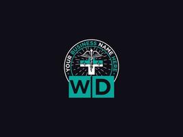 médico wd logotipo arte, inicial wd dw clínico logotipo carta Projeto vetor