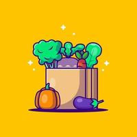 Desenhos animados bonitos ilustrações vetoriais vegetais na sacola de compras vetor