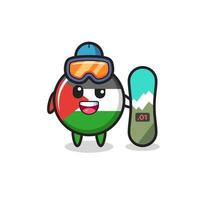 ilustração de personagem distintivo da bandeira da Palestina com estilo de snowboard vetor