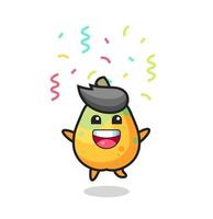 mascote de mamão feliz pulando de parabéns com confete colorido vetor