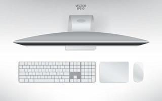 vista superior do computador, teclado, mouse e trackpad. vetor. vetor