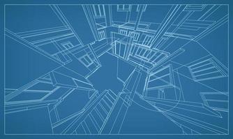 Perspectiva 3D render da construção de estrutura de wireframe. vetor. vetor