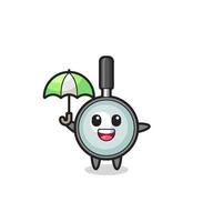 ilustração fofa de lupa segurando um guarda-chuva vetor