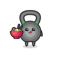 personagem de kettleball fofo comendo macarrão vetor