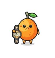 personagem mascote kumquat como lutador de múmia com o cinto de campeão vetor