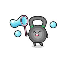 desenho animado de kettleball feliz jogando bolha de sabão vetor