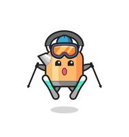 personagem mascote da chaleira como jogador de esqui vetor