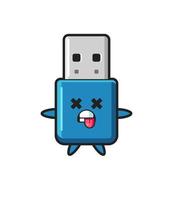 personagem do bonito flash drive usb com pose de morto vetor