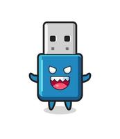 ilustração do maligno flash drive mascote do personagem usb vetor