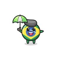 ilustração fofa do distintivo da bandeira do brasil segurando um guarda-chuva vetor