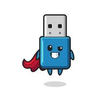 o bonito personagem USB do flash drive como um super-herói voador vetor