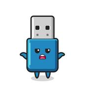 personagem mascote do flash drive USB dizendo eu não sei vetor