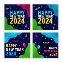 quatro conjuntos do 2024 Novo ano social meios de comunicação postar modelo desenhos com azul fundo. vetor