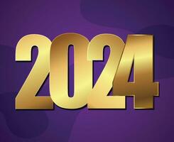 feliz Novo ano 2024 feriado abstrato ouro gráfico Projeto vetor logotipo símbolo ilustração com roxa fundo