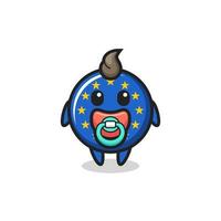 personagem de desenho animado bebê europa bandeira distintivo com chupeta vetor