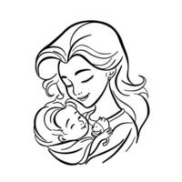 a mãe mantido a criança dentro dela braços. maternidade e criança Cuidado. vetor linear ilustração em branco fundo