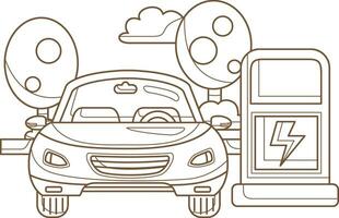 ir verde tecnologia elétrico carro eco amigáveis desenho animado coloração Páginas para crianças e adulto atividade vetor
