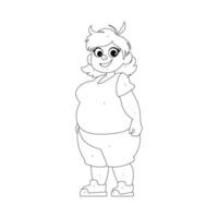 Preto e branco linha arte, gordo mulher posando e sorridente. fofa excesso de peso garota, corpo positividade tema. coloração estilo vetor