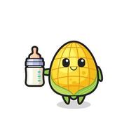 personagem de desenho animado de milho bebê com garrafa de leite vetor