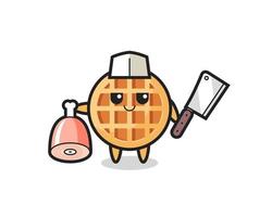 ilustração do personagem de waffle circular como um açougueiro vetor