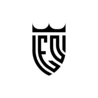 e o coroa escudo inicial luxo e real logotipo conceito vetor