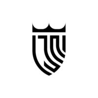 JN coroa escudo inicial luxo e real logotipo conceito vetor