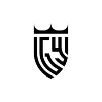 Gy coroa escudo inicial luxo e real logotipo conceito vetor