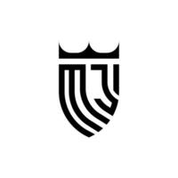 mj coroa escudo inicial luxo e real logotipo conceito vetor