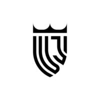 vj coroa escudo inicial luxo e real logotipo conceito vetor