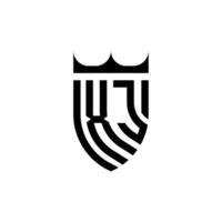 xj coroa escudo inicial luxo e real logotipo conceito vetor
