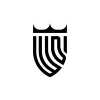 wd coroa escudo inicial luxo e real logotipo conceito vetor