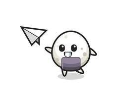 personagem de desenho animado onigiri jogando avião de papel vetor