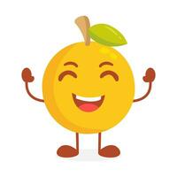 vetor laranja fruta desenho animado personagem levantando ambos mãos enquanto rindo