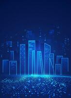 conceito do inteligente cidade, gráfico do edifícios com digital tecnologia elemento vetor