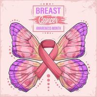 fita rosa com asas de borboleta conceito mês de conscientização do câncer de mama vetor