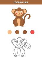 cor macaco bonito dos desenhos animados. planilha para crianças. vetor