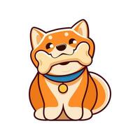 desenho animado kawaii fofa animal Shiba inu cachorro com uma osso vetor