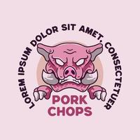 carne de porco ilustração estilo vintage personagem para camisetas vetor