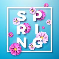 Ilustração em um tema de natureza primavera com flores coloridas vetor