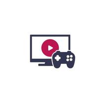 ícone de videogame com gamepad e tv vetor