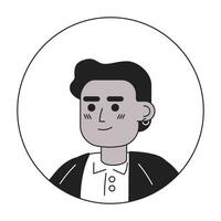 aro brinco Preto jovem homem relaxado em pé Preto e branco 2d vetor avatar ilustração. alegre africano americano cara esboço desenho animado personagem face isolado. confiante Tiros na Cabeça plano retrato