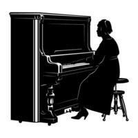 silhueta do mulher jogando em uma retro piano. vetor clipart isolado em branco.