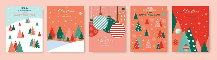 conjunto do cumprimento cartões para Natal e Novo ano. vetor ilustração conceitos para gráfico e rede projeto, social meios de comunicação bandeiras.