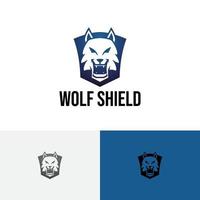 logotipo de predador de vida selvagem selvagem escudo cabeça de lobo vetor