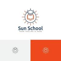 chapéu de formatura de sol brilhante livro escola estudo educação linha logotipo vetor