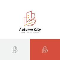 outono outono temporada folha cidade construção imobiliária logotipo vetor