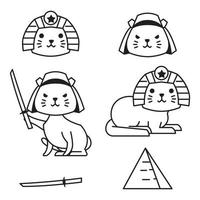 gato fofo japão egito contorno linha monoline estilo doodle ilustração vetor