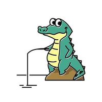 crocodilo, crocodilo, pesca, crocodilo, pesca, desenho animado engraçado fofo personagem vetor